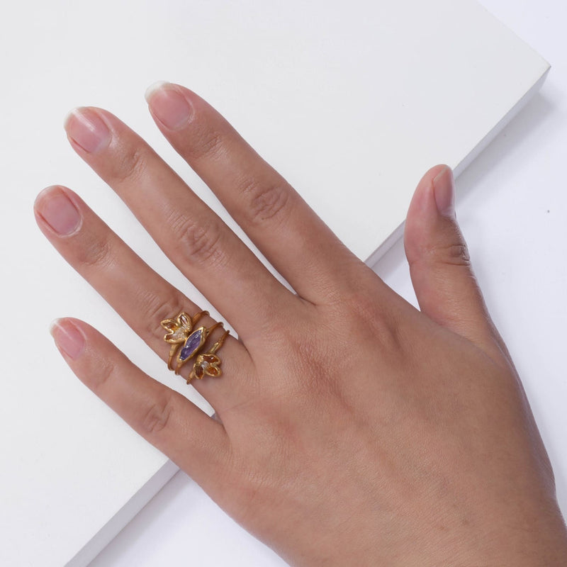 Triple Raw Citrine Fan Ring Gold Ring, Gemstone Jewelry