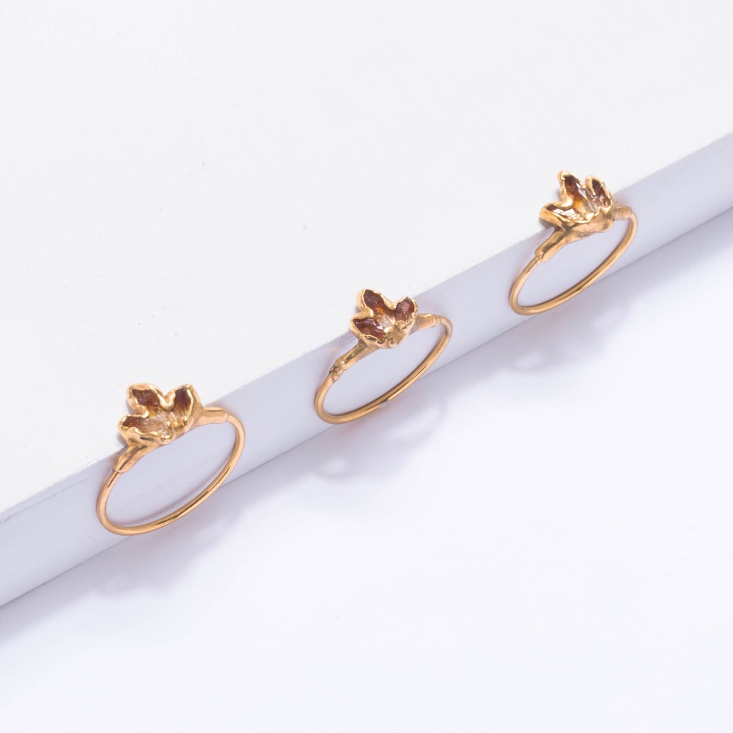 Triple Raw Citrine Fan Ring Gold Ring, Gemstone Jewelry