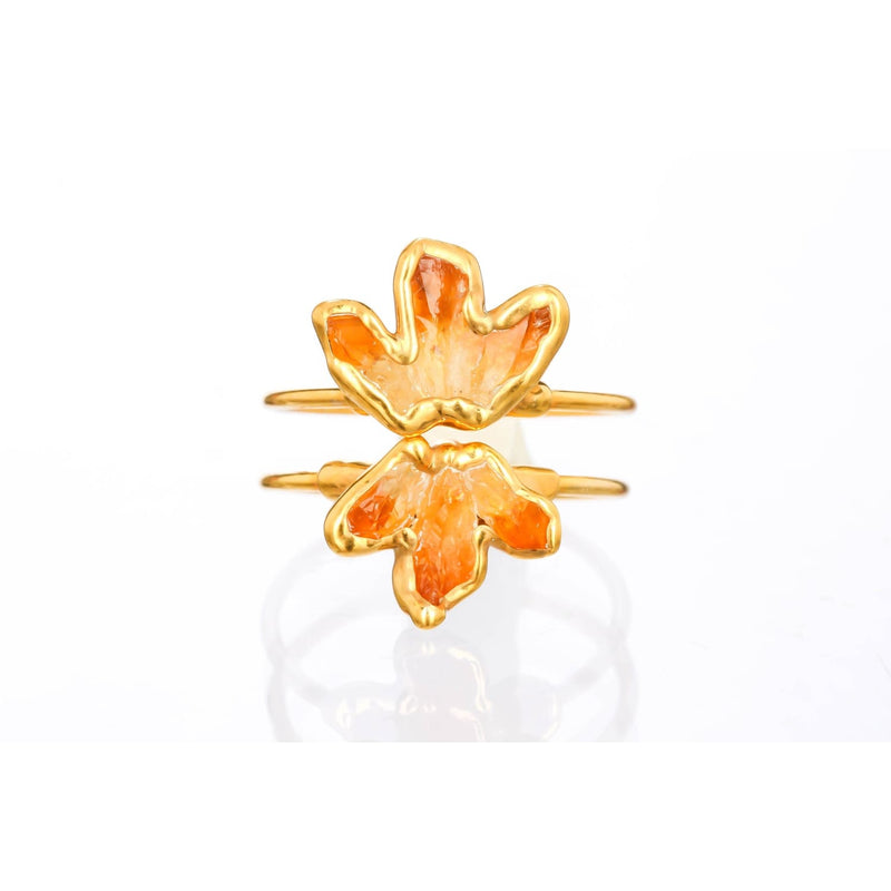Triple Raw Citrine Fan Ring Gold Ring, Gemstone Jewelry