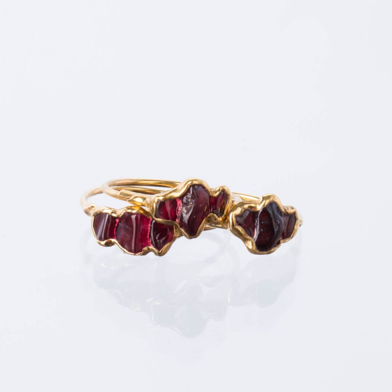 Triple Raw Garnet Ring Gold Gemstone Jewelry Rough Crystal