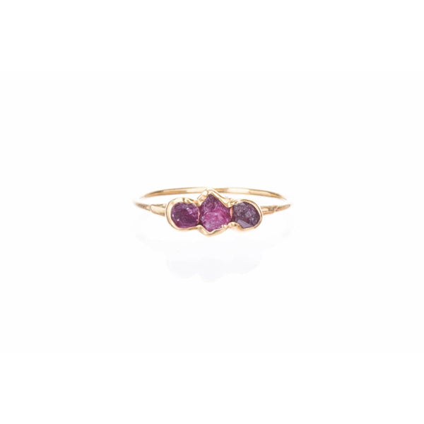 Triple Raw Ruby Ring for Women Gold Crystal Ring, Gemstone