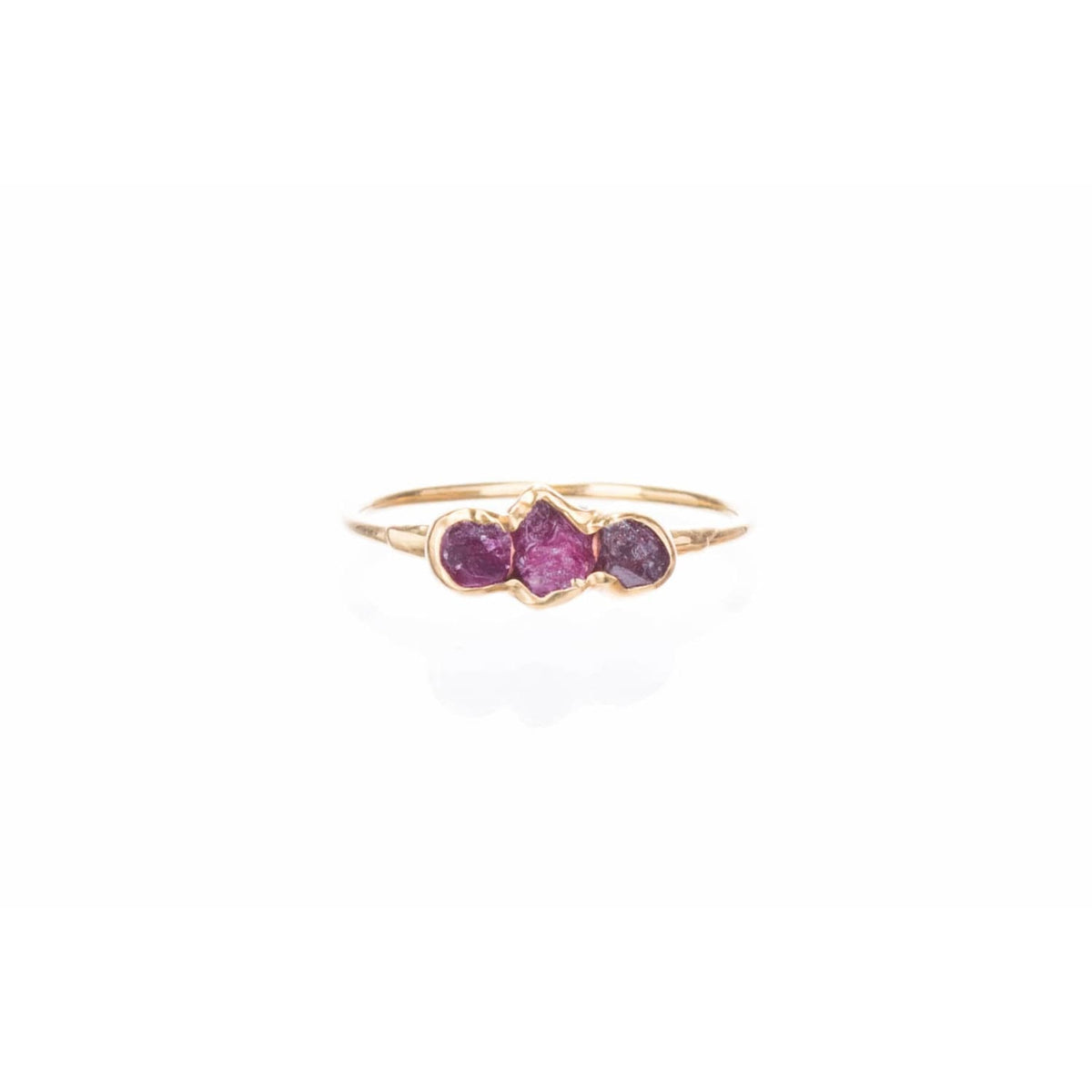 Triple Raw Ruby Ring for Women Gold Crystal Ring, Gemstone