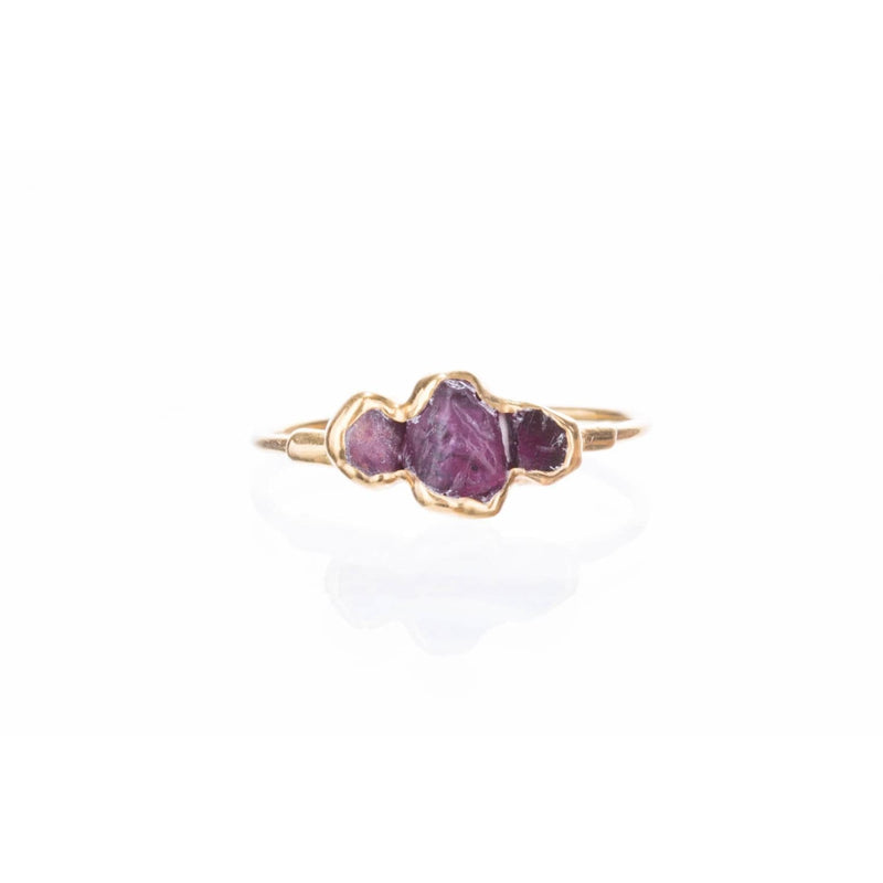 Triple Raw Ruby Ring for Women Gold Crystal Ring, Gemstone