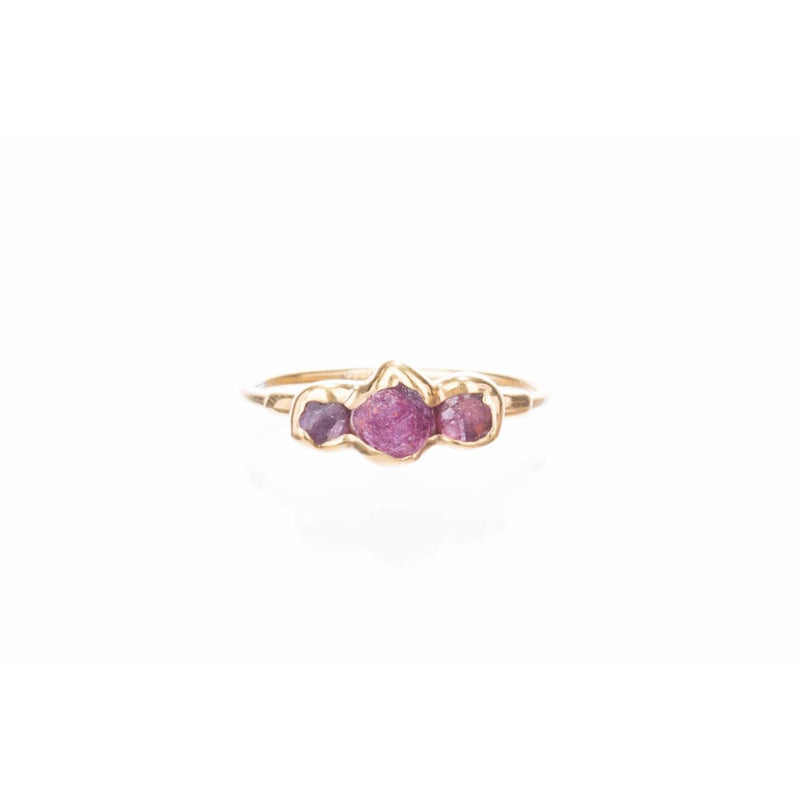 Triple Raw Ruby Ring for Women Gold Crystal Ring, Gemstone