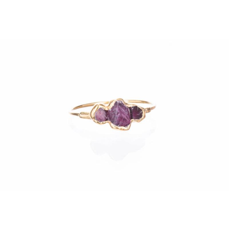 Triple Raw Ruby Ring for Women Gold Crystal Ring, Gemstone
