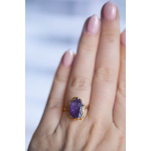 Vertical Silver Raw Amethyst Ring Sterling SIlver Ring,