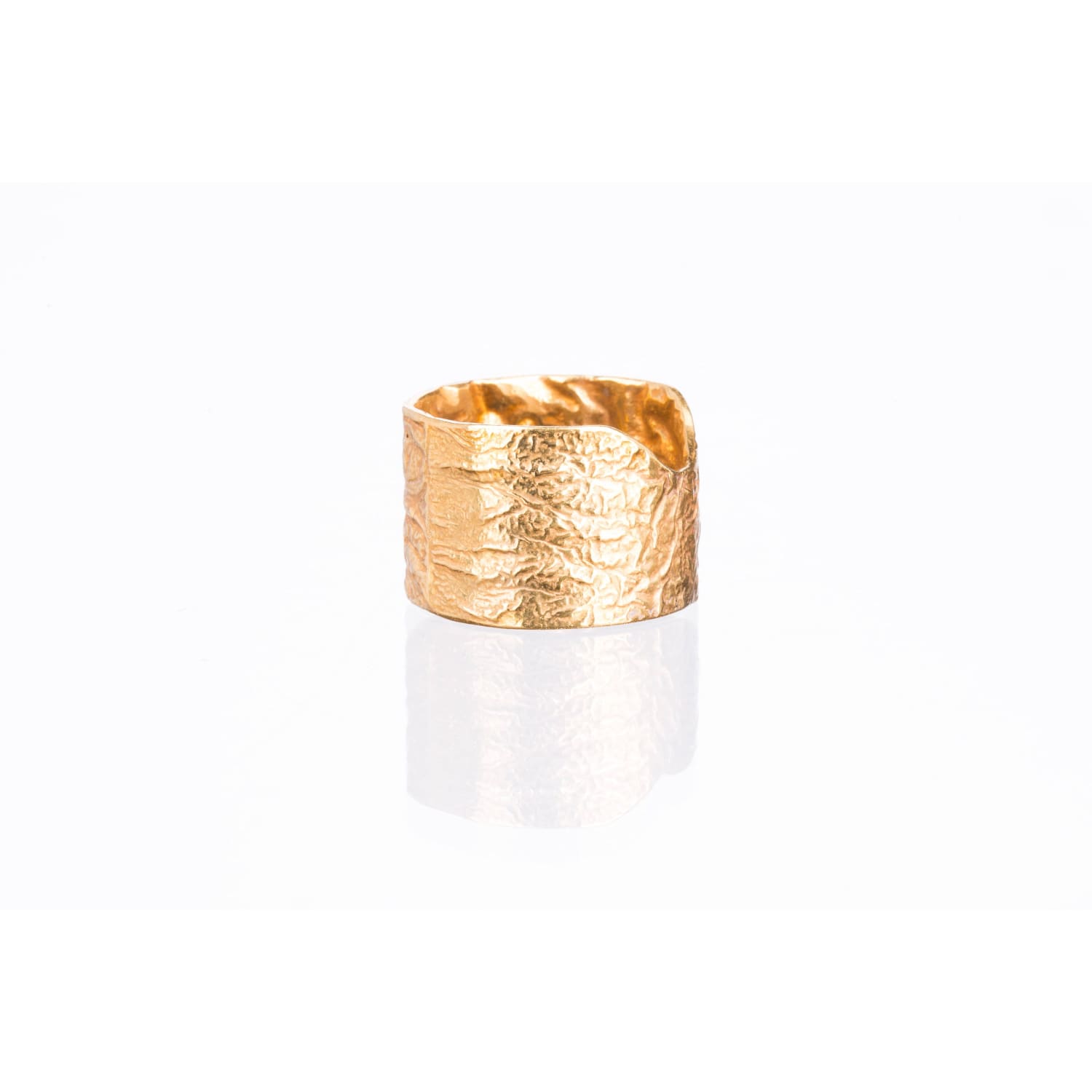 Yellow Gold Textured Extra Wide Ring in Semi-Polished Raw