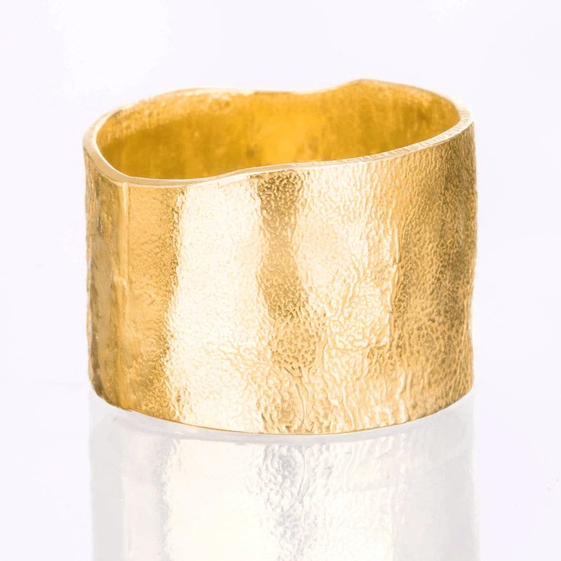 Yellow Gold Textured Extra Wide Ring in Semi-Polished Raw