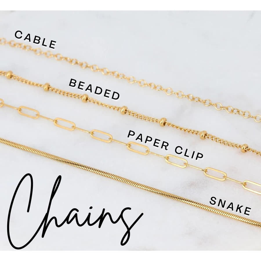 Cable, beaded, paper clip and snake chain styles compared