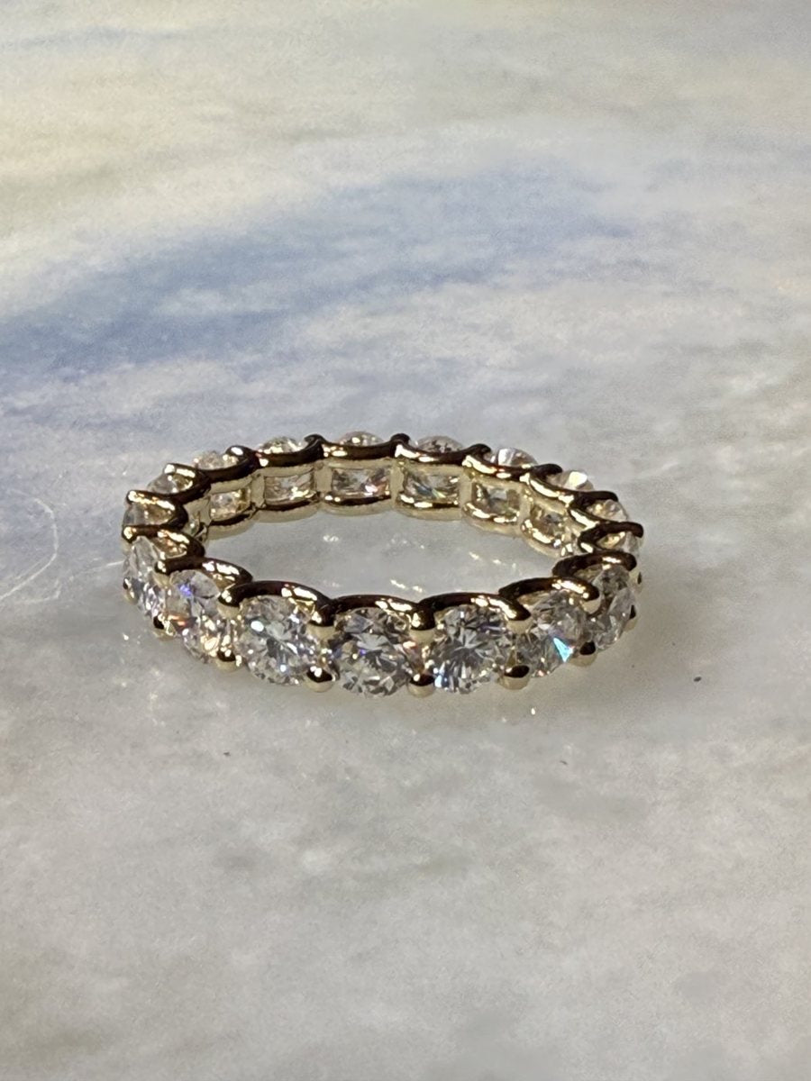 An eternity band set with a continuous row of stones